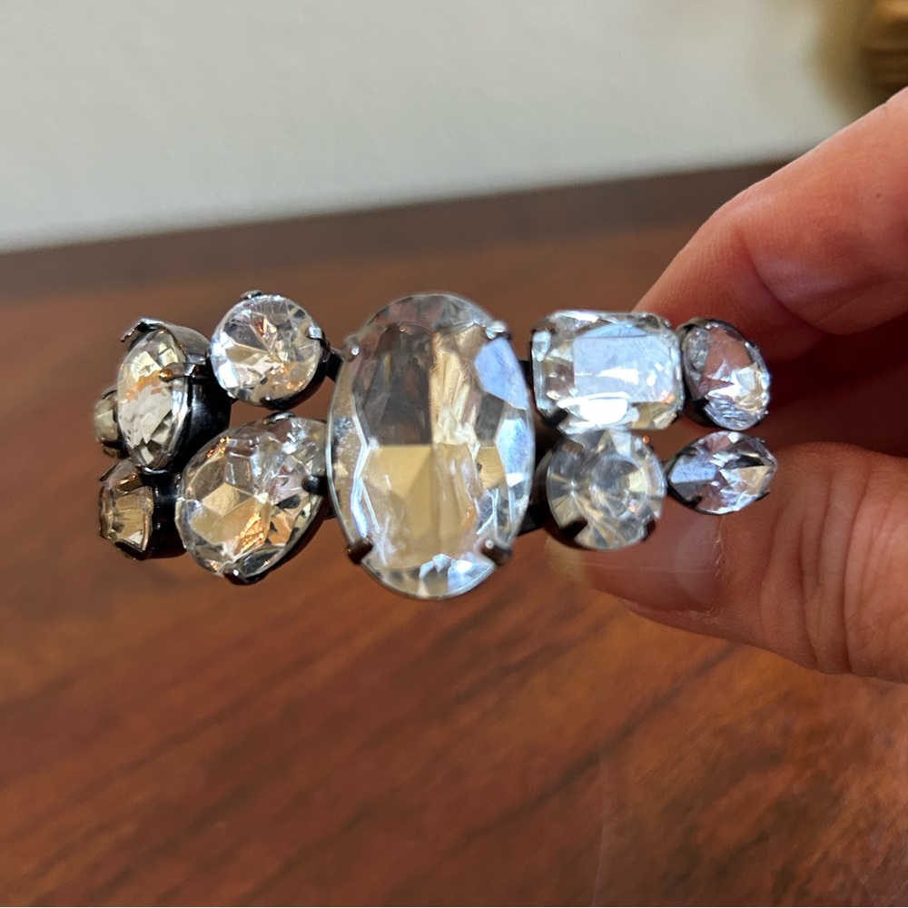 Large crystal stone bling bracelet with spring back front opening